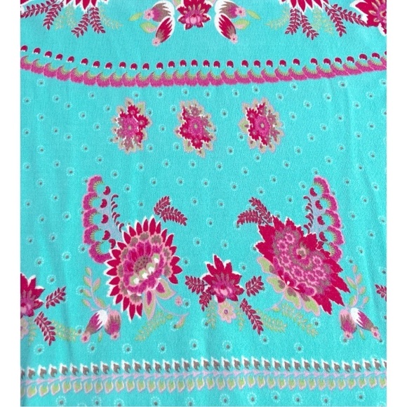 Joseph A. Teal Floral Knit Top L 3/4 Sleeve Stretch Boho Retro Mod Pattern Sz L - Picture 7 of 12